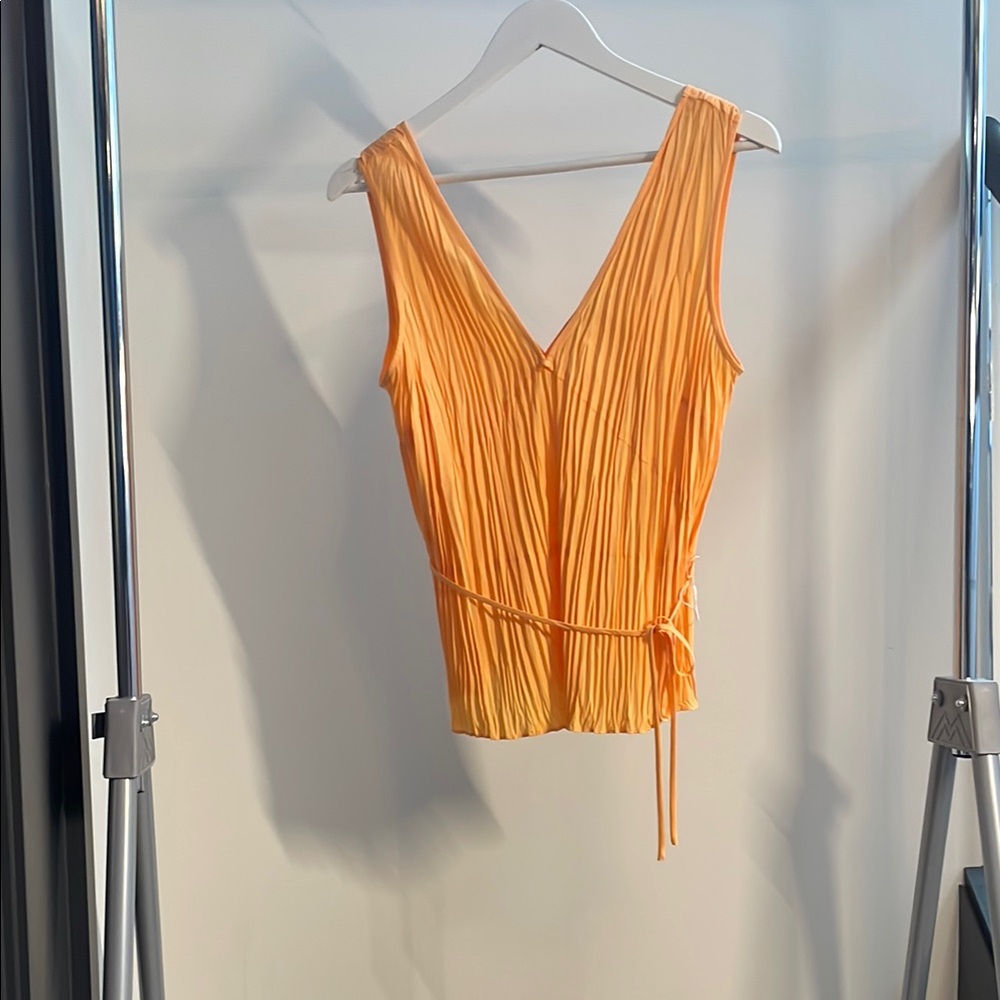 Vince Orange Sleeveless Pleated Top